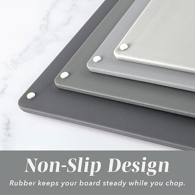 COOK WITH COLOR Non-Slip Cutting Board Set – Kitchen Essentials with Easy Grip Handle for Meat, Veggies, and Fruits, 4 Cutting Boards, Gray-New - Image 3