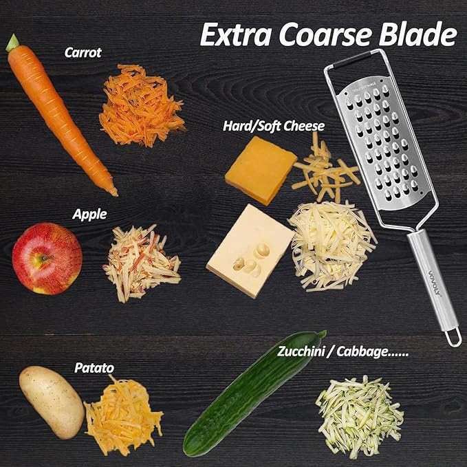Professional Zester Grater Extra Coarse for Potato, Zucchini, Carrot, Apple, Cabbage and Cheese, Kitchen Grater with Razor-Sharp Stainless Steel Blade (Extra Coarse) - Image 2