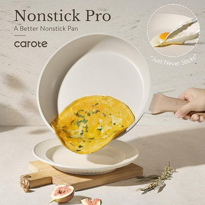 CAROTE ICE 35pcs Pots and Pans Set, Nonstick Cookware Sets, White Granite Induction Cookware with Kitchen Knife Set - Image 3