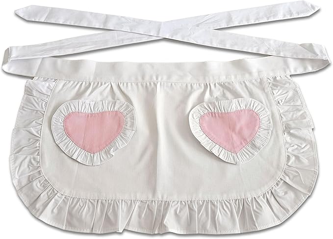 Women’s Waist Aprons with White Pockets Half Server Home Waitress Vintage Servant Apron for Kitchen Cooking