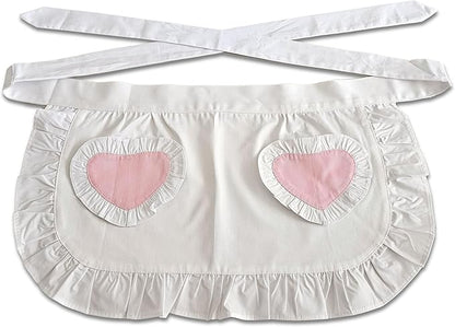 Women’s Waist Aprons with White Pockets Half Server Home Waitress Vintage Servant Apron for Kitchen Cooking