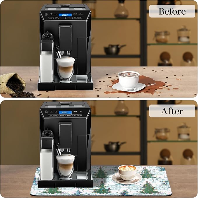 Bloss Christmas Drying Mat, 16"x24" Absorbent Coffee Mat with Waterproof Rubber Back, Fit Under Coffee Maker Machine / Counter - Image 2