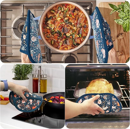 Pot Holders Set of 2 with Transparent Clear Silicone Shell and Nice Cat Flower Cotton Lining, Heat Resistant to 500 F Kitchen Oven Gloves Pot Holder for Cooking (Navy, Cat, Potholders) - Image 6