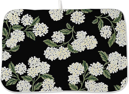 Spring Dish Drying Mat 18x24 Inches For Kitchen Counter Absorbent Black Beige Hydrangea Floral Kitchen Decoration Summer Flower Drying Mat Pad For Home Kitchen,Dining Room,Office Decor