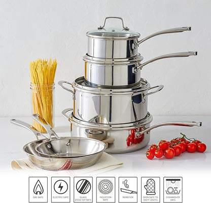Martha Stewart Castelle 10 Piece 18/8 Durable Stainless Steel Induction Safe Non-Toxic Triply Bottom Kitchen Pots and Pans Cookware Set - Dishwasher Safe - Image 7
