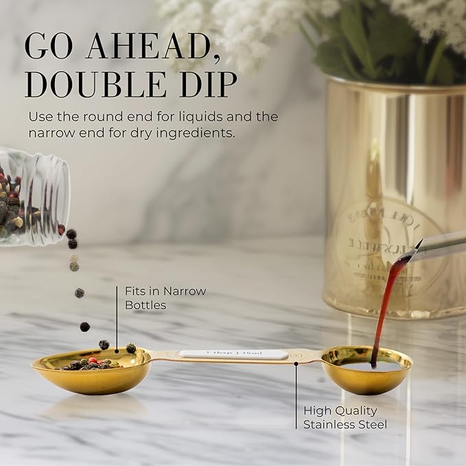 White and Gold Measuring Spoons with Leveler - Featuring 8PC Upgraded Style, Dual-Sided, Stackable, Stainless Magnetic Measuring Spoons Set - Fits in Spice Jars, White and Gold Kitchen Accessories - Image 5