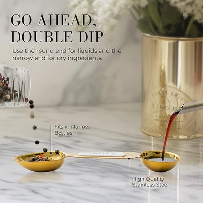 White and Gold Measuring Spoons with Leveler - Featuring 8PC Upgraded Style, Dual-Sided, Stackable, Stainless Magnetic Measuring Spoons Set - Fits in Spice Jars, White and Gold Kitchen Accessories - Image 5