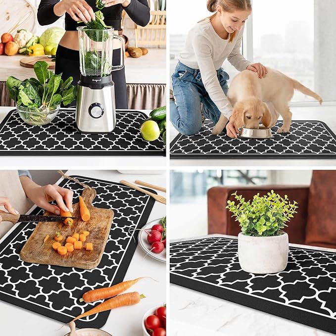 WISELIFE Dish Drying Mat Super Absorbent Drying Mat Large Dish Drying Mats for Kitchen Counter Easy Clean Dish Mat Kitchen Drying Mat18"x 32" Stylish Black - Image 6