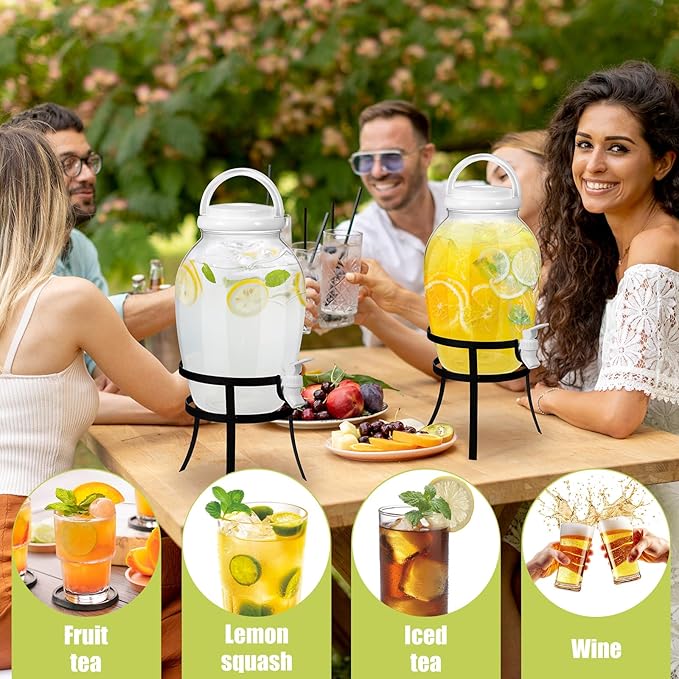 Havawish 2 Pack Drink Beverage Dispenser with Stand for Parties 1.16 Gallon Plastic Water Lemonade Juice Dispenser with Spigot and Lid for Countertop Weddings(White)
