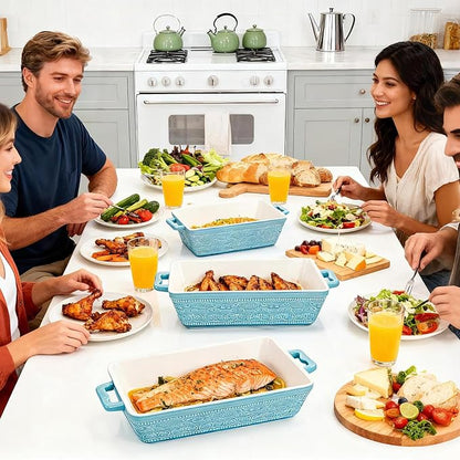 Hacaroa Set of 3 Ceramic Baking Dishes, Rectangular Bakeware with Handles, Elegant Casserole Dish Set Lasagna Pan for Baking, Cooking, Cake Dinner, Banquet, Lake Blue, 3 Sizes - Image 7