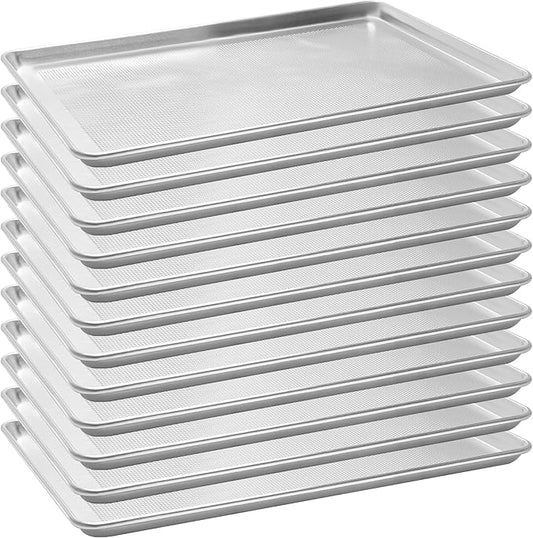 12 Pack Full Size Aluminum Perforated Baking Sheet Pan, 26"×18" Cookie Sheets For Oven in Bakery, Restaurant & Kitchen by FSUON