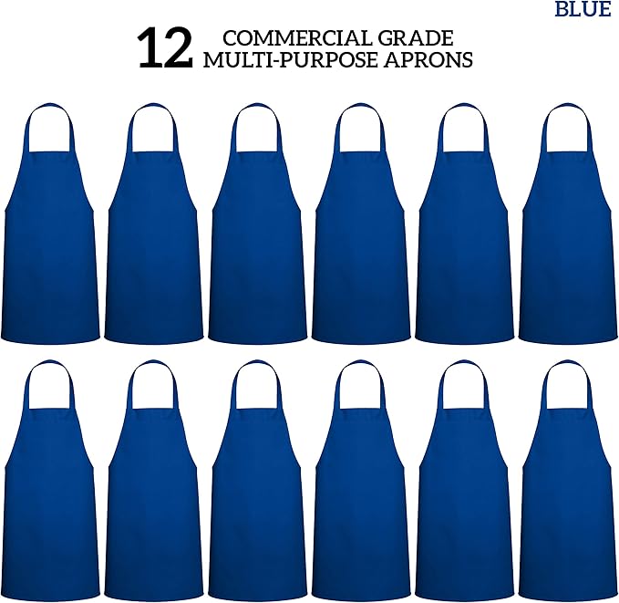 GREEN LIFESTYLE 12 Pack Professional Chef Apron – Grilling Aprons for Men, Waterproof Cooking Apron for BBQ, Work or Restaurant Use, Kitchen Aprons for Women – Royal Blue, No Pockets - Image 3