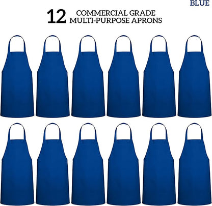 GREEN LIFESTYLE 12 Pack Professional Chef Apron – Grilling Aprons for Men, Waterproof Cooking Apron for BBQ, Work or Restaurant Use, Kitchen Aprons for Women – Royal Blue, No Pockets - Image 3