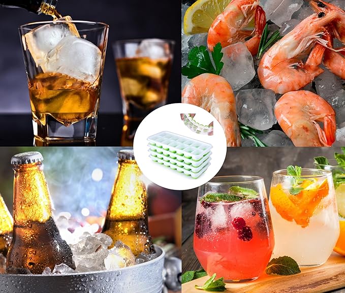 Silicone Ice Cube Tray, Jrisbo 4 Pack Easy-Release & Flexible 14-Ice Cube Trays with Spill-Resistant Removable Lid, Stackable Ice Trays with Covers for Freezer, Cocktail (Green) - Image 7