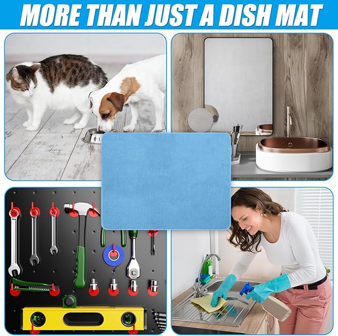 Hushee 2 Pack Extra Large Dish Drying Mat Microfiber Absorbent Dish Drying Pad Large Size Dishes Drainer Mats for Countertop, Sink, Refrigerator or Dryer (30 x 24 Inch,Blue) - Image 5