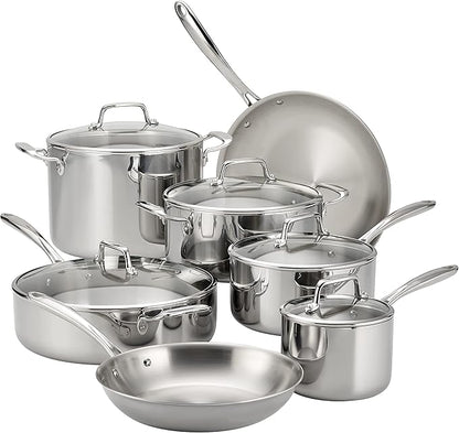 Tramontina Tri-Ply Clad Stainless Steel 12-Piece Cookware Set with Glass Lids, Pots and Pans Kitchen Set, Induction-Ready, Dishwasher-Safe, NSF-Certified by Tramontina