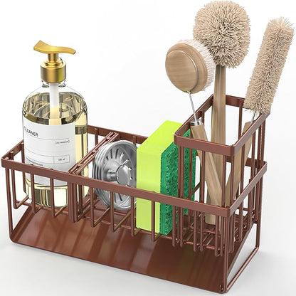 Cisily Kitchen Sink Caddy, Sponge Holder for Kitchen Sink, Kitchen Sink Organzier and Storage with High Brush Holder, Rustproof 304 Stainless Gadgets Sink Accessories(Brown) - Image 7
