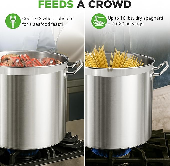 NutriChef Stainless Steel Stock Pot with Lid 40 Qt | Non-Reactive 8/8 Interior Induction Pot with Even Heat Base | Compatible with Gas, Ceramic, and Halogen Cooktops | 500°F Max, 20.45 x 15.3 Inches