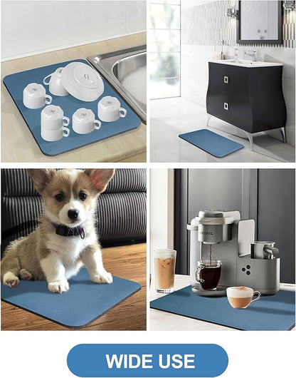 Dish Drying Mat for Kitchen Counter, 12"x19" Dish Drying Pad with Non-slip Rubber Backed, Hide Stain Anti Absorbent for Kitchen Counter, Drying Mat for Coffee Machine Dish Rack (Blue) - Image 7