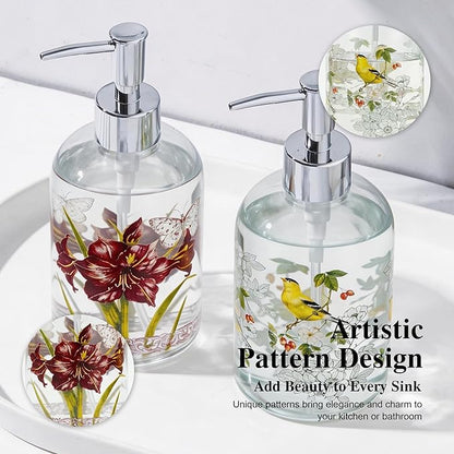 17oz Glass Soap and Lotion Dispenser Bottle with Rust Proof Plastic Pump Refillable Liquid Pump Bottle Great for Kitchen, Bath, Bathroom Accessories, Countertop, Set of 2