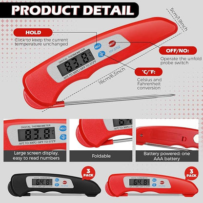 6 Pieces Digital Meat Thermometer Foldable Instant Read Food Thermometer Waterproof Digital Food Probe with Magnet for Grill Cooking Kitchen Food BBQ Roast Turkey Deep Fry Temperature Accessories - Image 2