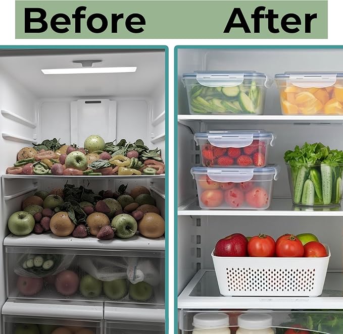 5 Pack Large Fruit Storage Containers for Fridge with Removable Colander-Plastic Food Storage Containers with Lids Airtight-Leak Proof Refrigerator Organizers and Storage of Vegetable -Produce Storage - Image 6