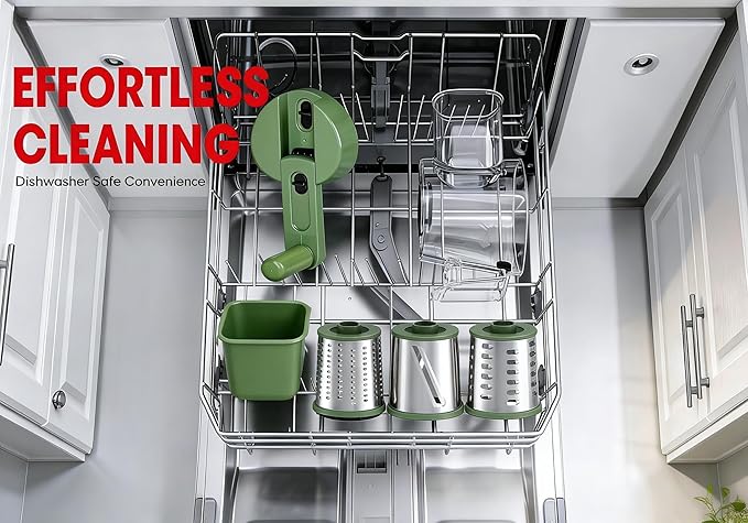 Rotary Cheese Grater Hand Crank with Foldable Handle, 3 Stainless Steel Blades, Perfect Graters for Kitchen, Manual Cheese Shredder Hand Crank with Suction Base, Rotary Grader, Green (Green)