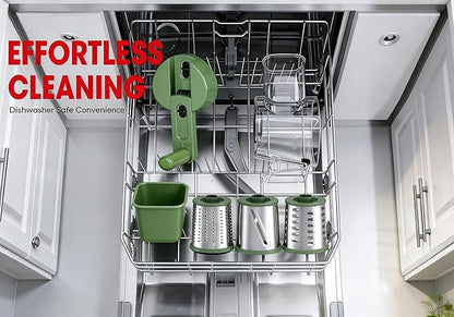 Rotary Cheese Grater Hand Crank with Foldable Handle, 3 Stainless Steel Blades, Perfect Graters for Kitchen, Manual Cheese Shredder Hand Crank with Suction Base, Rotary Grader, Green (Green)