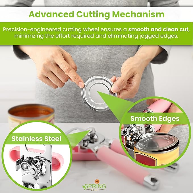 Spring Chef Stainless Steel Can Opener - Manual with Soft Grip Handles, Easy Turn, Heavy Duty Hand Can Openers for Seniors with Smooth Edge - Magnetic Lid Remover - Pink Lemonade - Image 7
