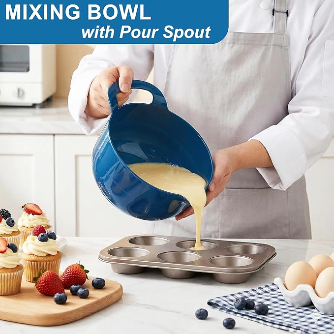 BoxedHome 4 Pack Nesting Mixing Bowl with Pour Spout and Handle, BPA free Microwave & Dishwasher Safe(Green/Blue, 4 Pack with Handle) - Image 2