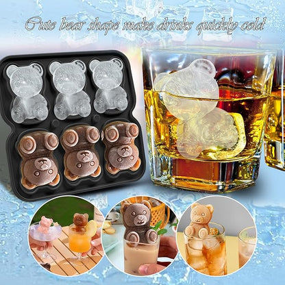 3D Bear Ice Cube Mold, Large Ice Cube Tray with Lid for Cocktail Whiskey Bourbon, Teddy Bear Ice Cube Trays for Freezer Fun Shape, Big Ice Molds Cute Candies Chocolate Mold, Black