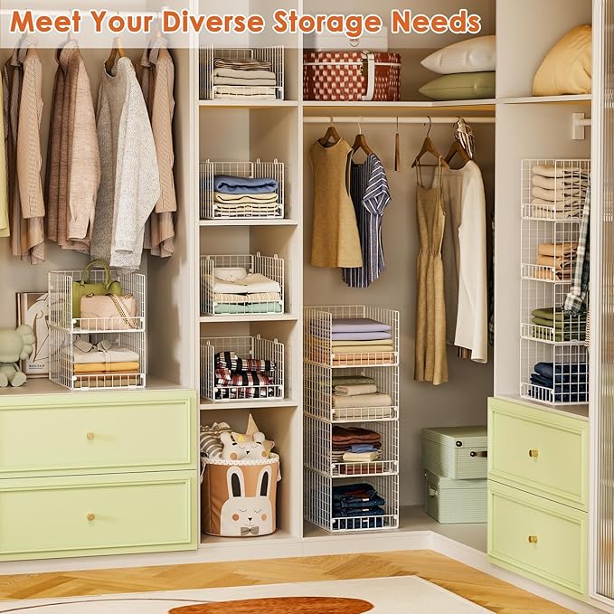 5-Tier Stackable Closet Storage Shelves, Closet Organizers and Storage Basket, Foldable & Stackable Closet Organizers for Closet System, Space-Saving Closet Shelf for Home ,White(Patent No. 30022416) - Image 2