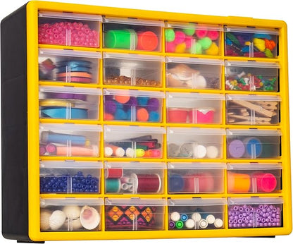 Akro-Mils 24-Drawer Plastic Drawer Storage Cabinet for Garage Organization, Bead Organizer, Building Bricks Storage, Teacher Toolbox, Makeup Organizer, 20-Inch W x 6-Inch D x 16-Inch H, 10124 Yellow - Image 10