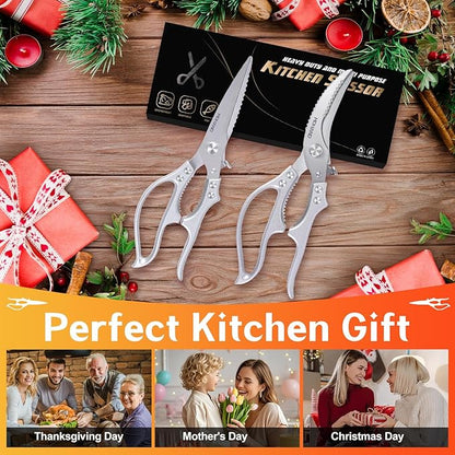 MDHAND Kitchen Shears Set, Heavy Duty Poultry Shears with Anti-Slip Handle & Safety Lock, Kitchen Food Scissors for Meat Chicken Fish Turkey Vegetables, Dishwasher Safe Cooking Scissors, Spring Loaded