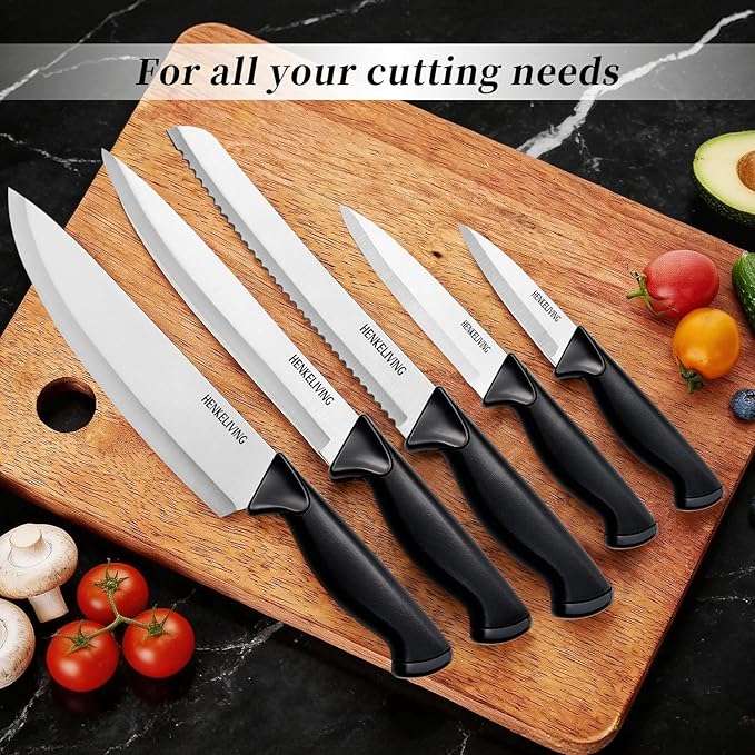 Knife Set, 6-Piece Kitchen Knife Set, German High Carbon Stainless Steel, Durable & Easy Clean Knife Block, Black - Image 6
