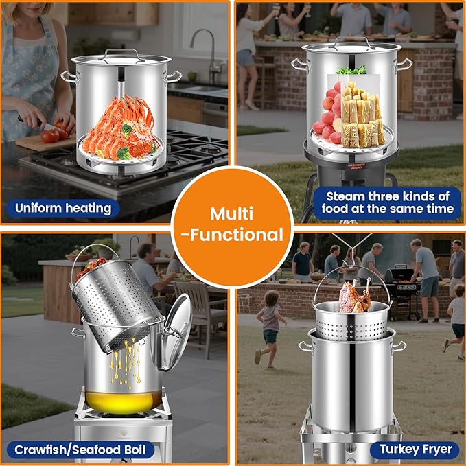 ARC Advanced Royal Champion 40QT Stainless Steel Stockpot for Seafood Crawfish Crab Boil Turkey Fryer Pot with Basket Divider and Hook, Crab Lobster Shrimp Outdoor Cooking and Home Brewing - Image 5