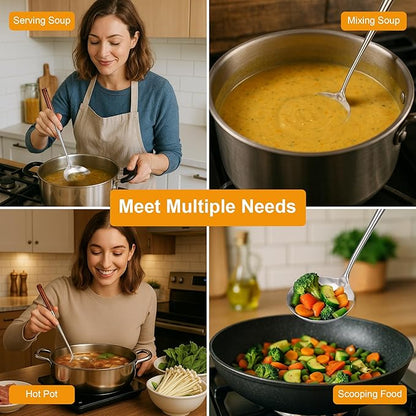 FJNATINH Soup Ladle, Metal Ladle Stainless Steel for Soup Sauces, Kitchen Ladle Spoon with Heat-proof Wooden Handle, Easy to Clean - Image 5