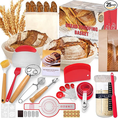 EWFEN Sourdough Starter Kit with Round & Oval Banneton, Complete Sourdough Bread Baking Supplies, Bread Proofing Basket with Starter Jar, Bread Making Tools Kit for Beginners & Bakers by EWFEN