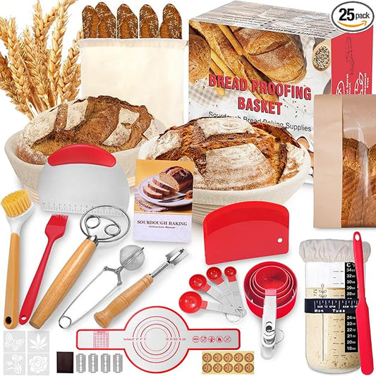 EWFEN Sourdough Starter Kit with Round & Oval Banneton, Complete Sourdough Bread Baking Supplies, Bread Proofing Basket with Starter Jar, Bread Making Tools Kit for Beginners & Bakers by EWFEN