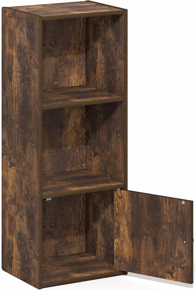 Furinno LUDER Book Shelf, 3-Tier Bookshelf with Open Shelf, Standing Bookcase with 1 Door Cabinet, 9.3 x 12 x 31.5, for Organization and Storage, for Living Room, Bedroom, Home Office, Amber Pine - Image 8