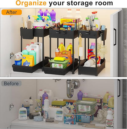 Sevenblue 3 Pack Under Sink Organizers, 2-Tier Multi-Use Kitchen and Bathroom Organizers and Storage with Sliding Drawers, Bathroom Cabinet Organizer (Black, 14.8 Inch) - Image 4