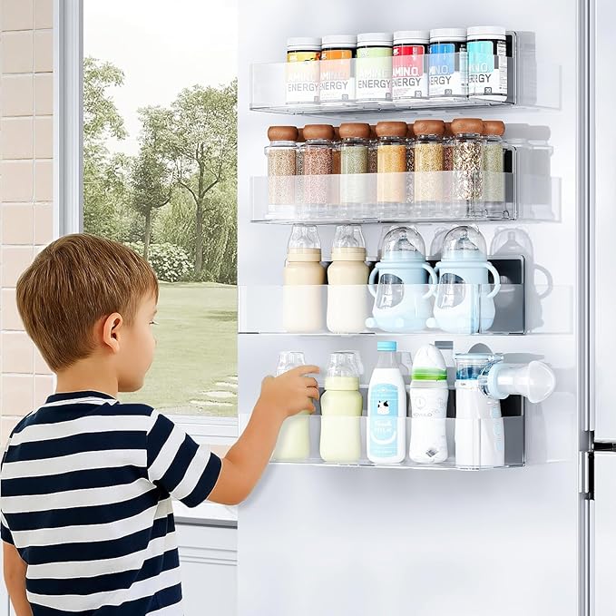 Mystozer Magnetic Spice Rack for Refrigerator, Kitchen Organizer and Storage Shelf, Clear(2 Pack) - Image 6