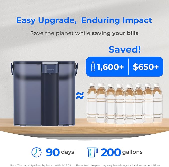 Waterdrop ED02B Compact Electric Water Filter Pitcher, 200-Gallon Rechargeable Instant Powerful Dispenser, NSF/ANSI 42&53&401&372, Reduce PFOA/PFOS, Lead, Chlorine, 14-Cup, NOT Reduce TDS, Blue