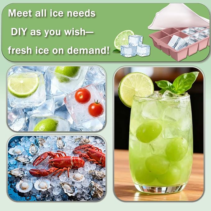Ice Cube Trays for Freezer, 2 Pack Easy Release Slicone Ice Cube Tray with Lid, BPA Free Stackable Flexible Ice Molds 15 Square Reusable Ice Cubes for Whiskey, Baby Food, Iced Coffee (Pink) - Image 7