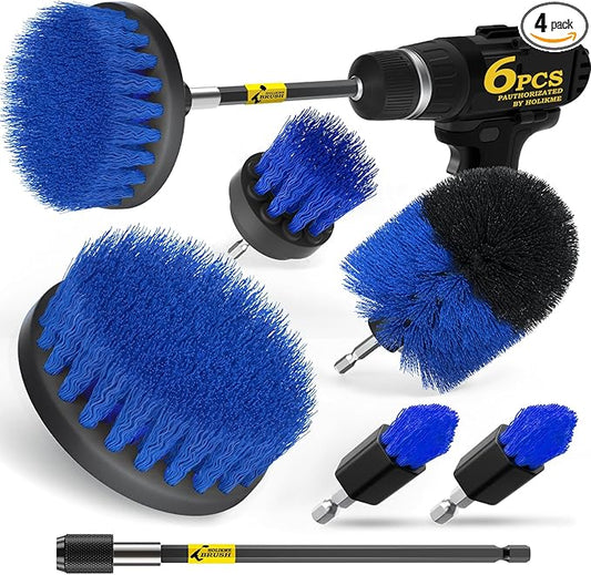 Holikme 6Pack Drill Brush Power Scrubber Cleaning Brush Extended Long Attachment Set All Purpose Drill Scrub Brushes Kit for Grout, Floor, Tub, Shower, Tile, Bathroom，Scrub Brush Blue by Holikme