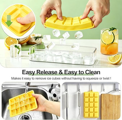 Silicone Ice Cube Trays with Lid, 4 Pack Easy Release Ice Cube Molds for Freezer, Stackable BPA Free Ice Trays for Whiskey, Cocktails, Coffee and Drinks