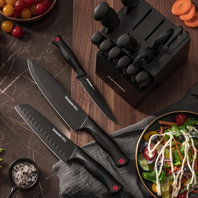 Knife Set, Astercook 15 Pieces Knife Sets for Kitchen with Block, Dishwasher Safe Kitchen Knife Set with Built in Sharpener Block, German Stainless Steel Knife Block Set, Mothers Day Gifts for Women - Image 7