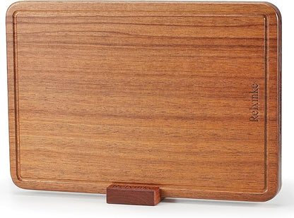 Solid Teak Wood Cutting Board One Piece Non Glued Thick Crack Resistant Wooden Chopping Board with DeepJuice Grooves Built in Handles for Kitchen Meat Vegetables Chese 15 X 10.5 Inch
