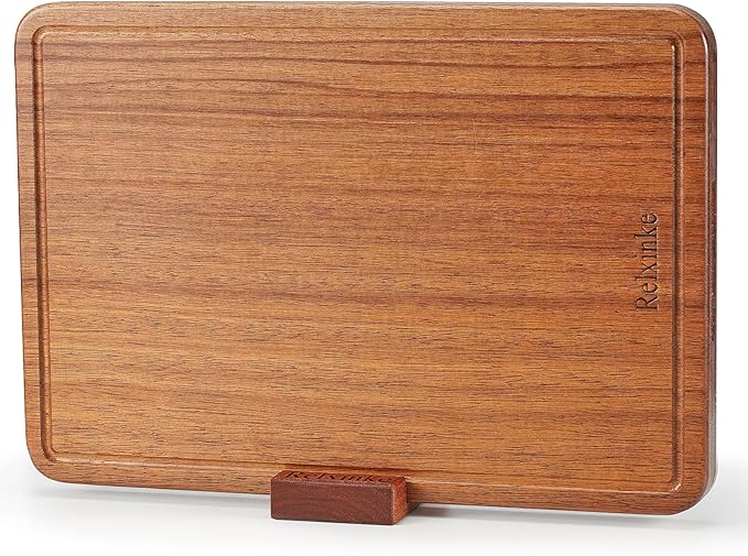 Solid Teak Wood Cutting Board One Piece Non Glued Large Thick Crack Resistant Wooden Chopping Board with DeepJuice Grooves Built in Handles for Kitchen Meat Vegetables Chese 15.8 X 11 Inch
