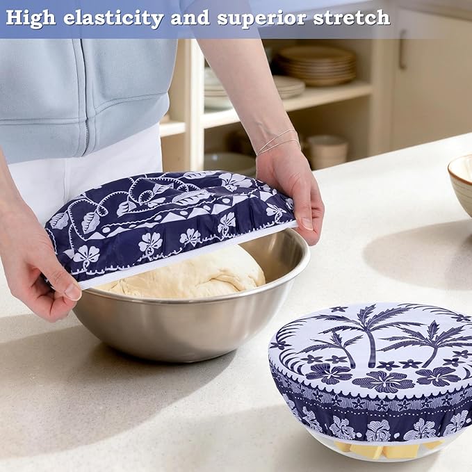 2 Large Reusable Beeswax Bowl Covers for Bread Proofing, 10/12 Inch Elastic Beeswax Wraps Cotton Cloth Sourdough Bowl Covers for Proofing Baskets, Mixer Bowls, Food Storage Containers